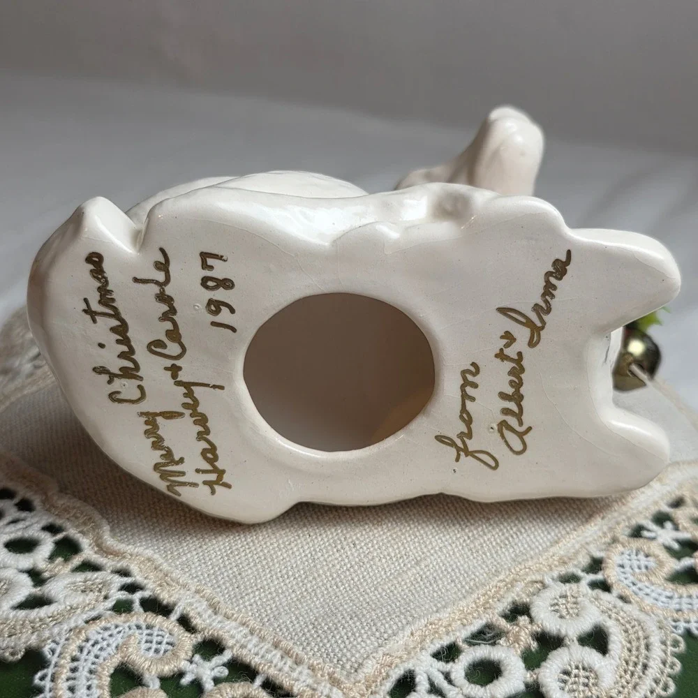 Vintage Enesco White Glossy Ceramic Deer Christmas Figurine